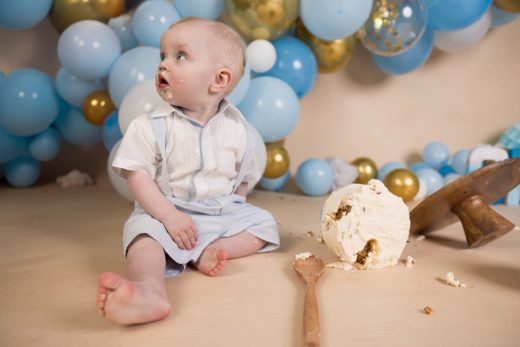 blue, gold and white theme cake smash
