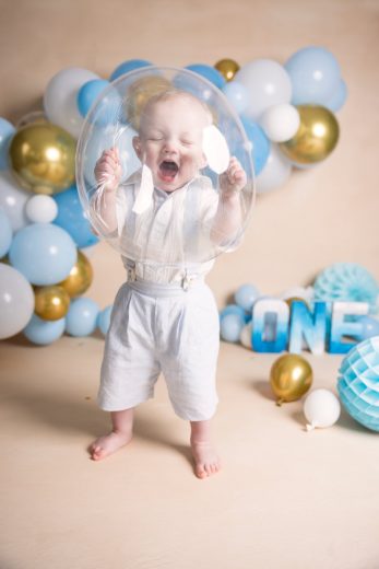 blue, gold and white theme cake smash