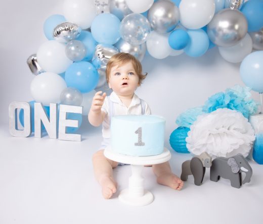 Blue, Silver, white cake smash theme